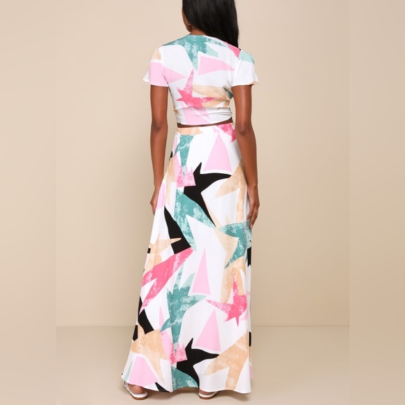 NWT Lulus’ Daydreaming White Print Two-Piece Maxi Dress - Picture 5 of 10